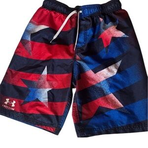 Under Armour Red and Blue Star Patterned Bathing Trunks/Swim Size 18/20 Youth